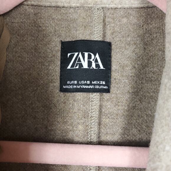 Zara Taupe Long Length Lapel Open Front Coat Size S - Picture 11 of 12